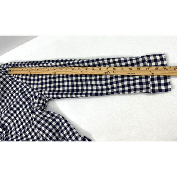 Mittoshop Gingham Shirt Womens Small Navy Blue White Check Oversized Button Top - Picture 8 of 9